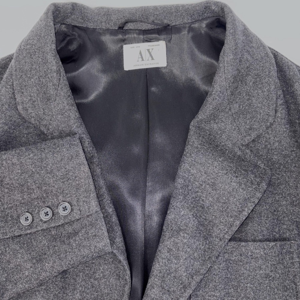Armani Exchange Mens Charcoal Grey Wool Bln 3-Button Blazer Jacket Patch Pockets